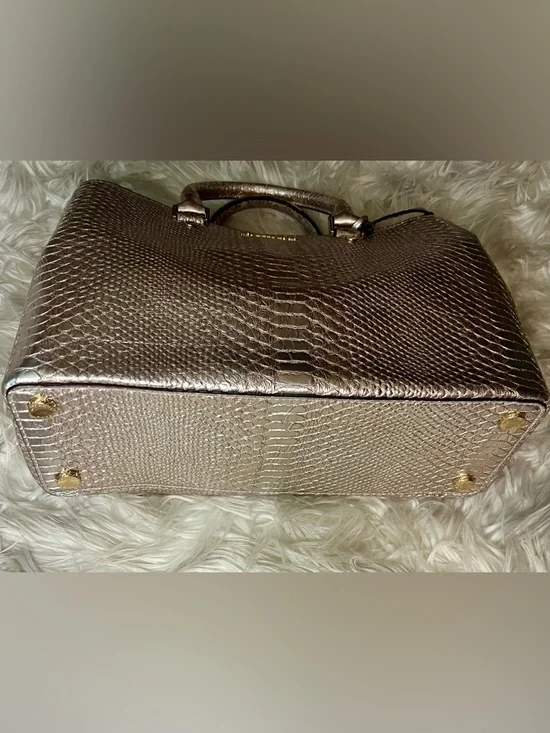 Michael Kors Metallic Golden BronzeSnake-Embossed Top-Handle Satchel - Picture 15 of 16